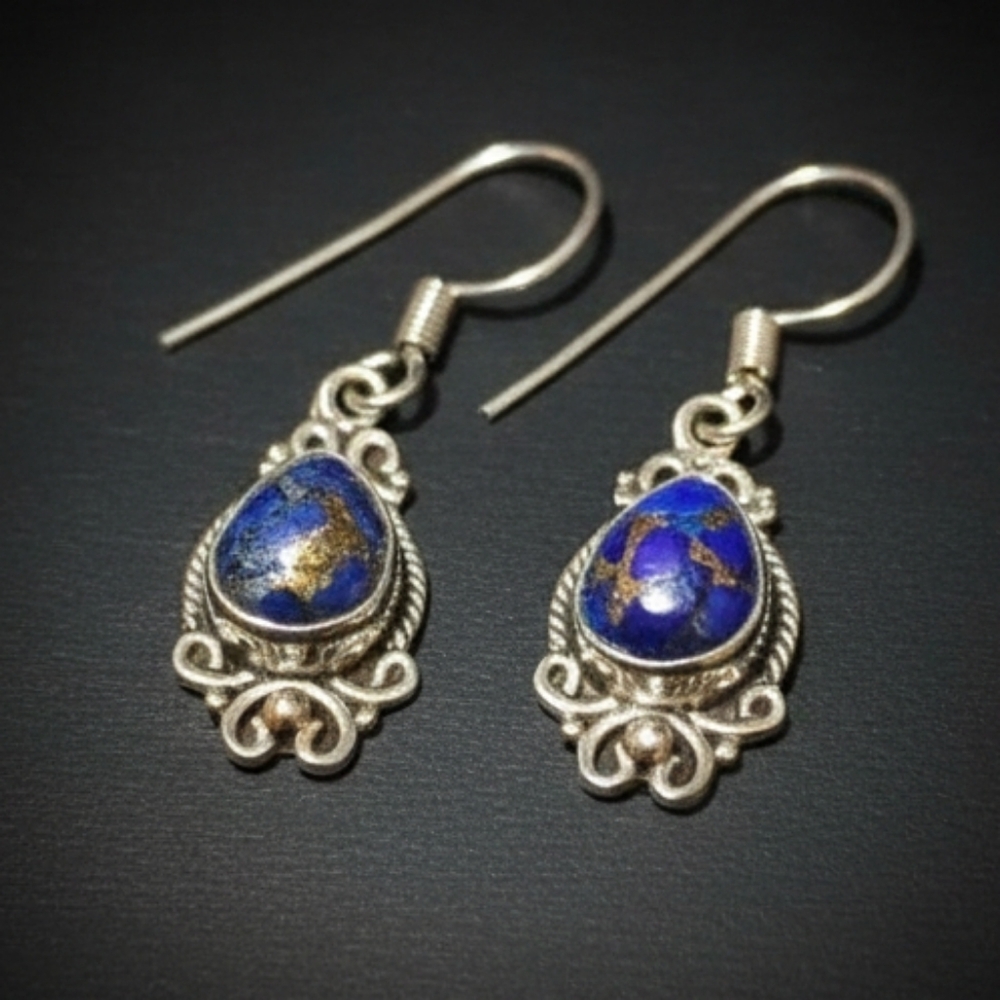 Lapis Lazuli With Matrix Sterling Silver Dangle Earrings